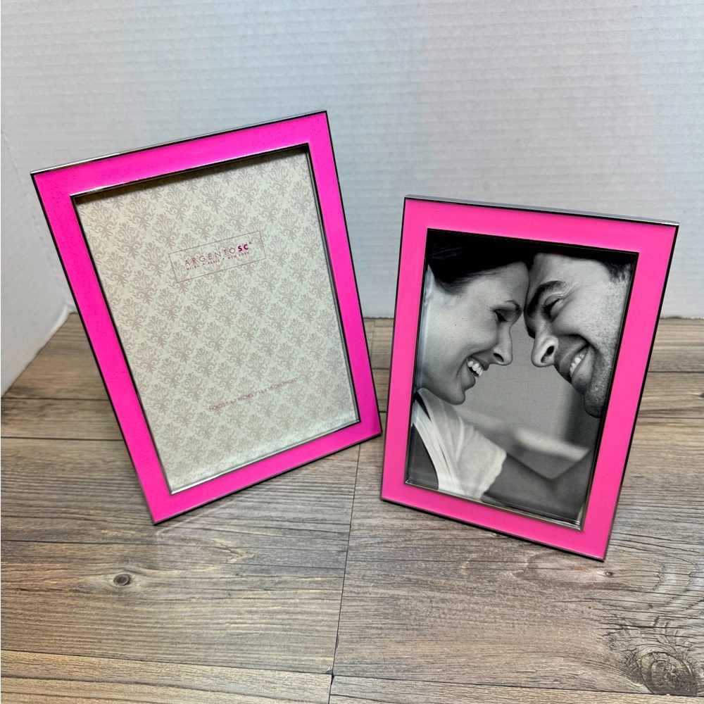 Argento SC Pink Enamel photo frames set with a silver trim Size 5x7 & 4x6 New